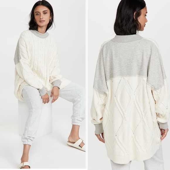 FREE PEOPLE Olympia Tunic Cable Knit Chunky Sweater Sweatshirt XS OVERSIZED S M - Picture 2 of 16